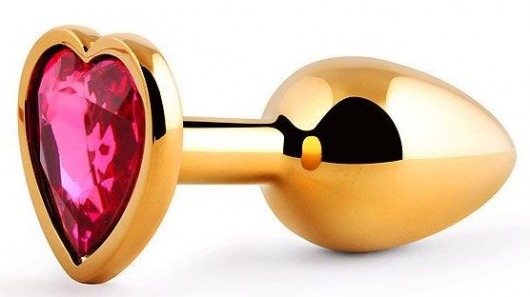 Золотистая анальная пробка с малиновым кристаллом-сердечком - 7 см. - Anal Jewelry Plug - купить с доставкой в Жуковском