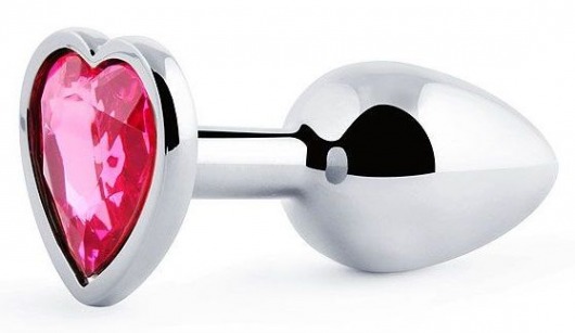 Серебристая анальная пробка с малиновым кристаллом-сердечком - 7 см. - Anal Jewelry Plug - купить с доставкой в Жуковском