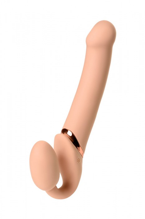 Телесный безремневой вибрострапон Vibrating Bendable Strap-On L - Strap-on-me - купить с доставкой в Жуковском