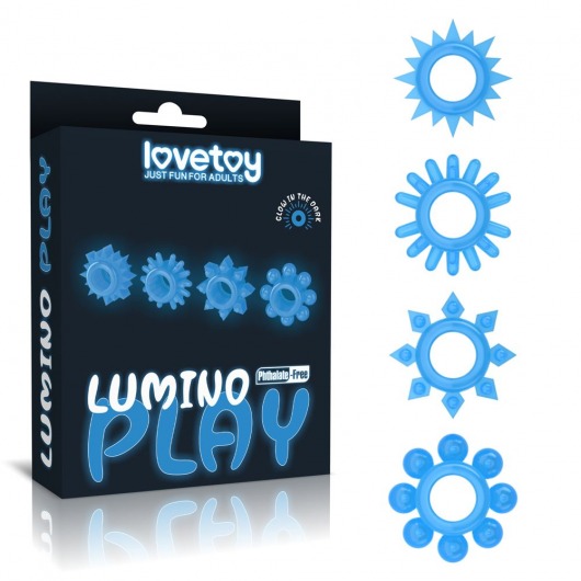 Набор из 4 голубых, светящихся в темноте эрекционных колец Lumino Play - Lovetoy - в Жуковском купить с доставкой