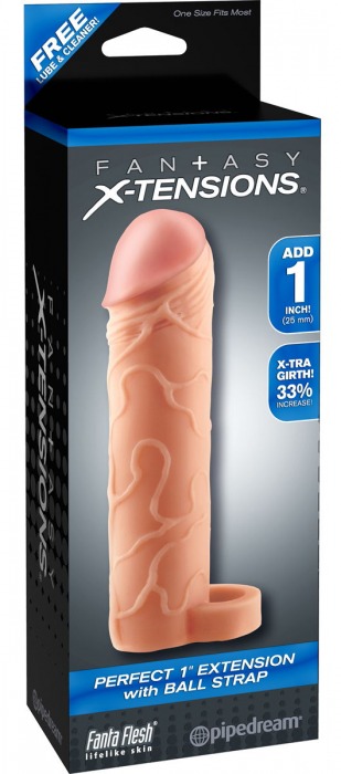 Телесная насадка с кольцом Perfect 1 Extension with Ball Strap - 17 см. - Pipedream - в Жуковском купить с доставкой