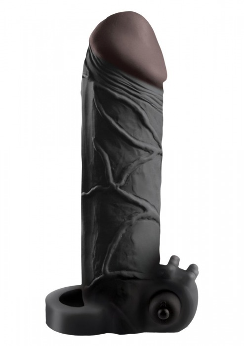 Чёрная вибронасадка с кольцом Vibrating Real Feel 2 Extension - 16 см. - Pipedream - в Жуковском купить с доставкой