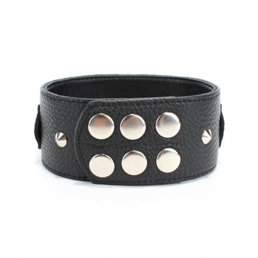 Черный кожаный ошейник с короткими шипами - БДСМ Арсенал - купить с доставкой в Жуковском