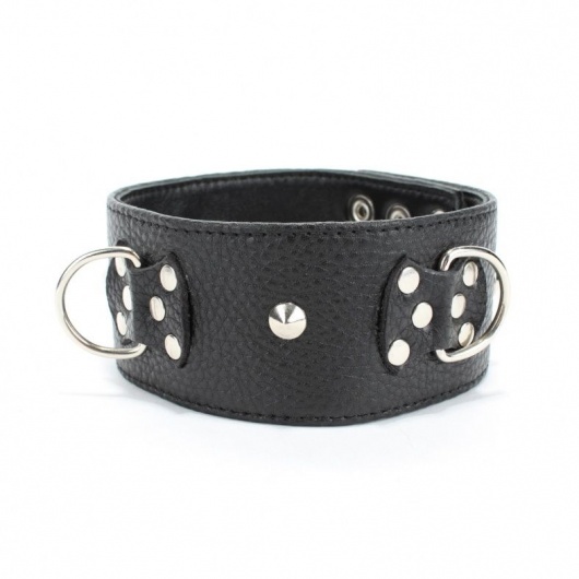 Черный кожаный ошейник с короткими шипами - БДСМ Арсенал - купить с доставкой в Жуковском