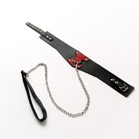 Черный широкий ошейник с красным декором и поводком - Crazy Handmade - купить с доставкой в Жуковском