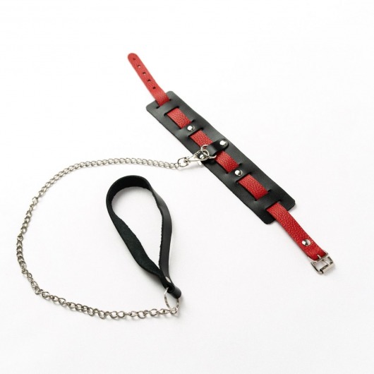 Черный ошейник с красным ремешком и поводком - Crazy Handmade - купить с доставкой в Жуковском