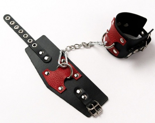 Черные кожаные оковы с красными вставками - Crazy Handmade - купить с доставкой в Жуковском