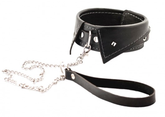 Черный ошейник-воротничок с металлическим поводком - Crazy Handmade - купить с доставкой в Жуковском