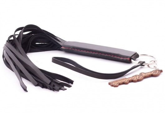 Черная кожаная плеть с удобной ручкой - 50 см. - Crazy Handmade - купить с доставкой в Жуковском