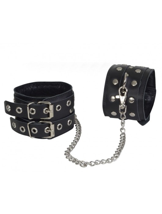 Чёрные кожаные оковы, соединенные цепочкой - Sitabella - купить с доставкой в Жуковском