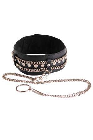 Чёрный ошейник с цепочками и поводком - Sitabella - купить с доставкой в Жуковском