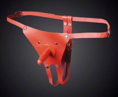 Красные кожаные универсальные трусики со штырьком для насадок - Sitabella - купить с доставкой в Жуковском
