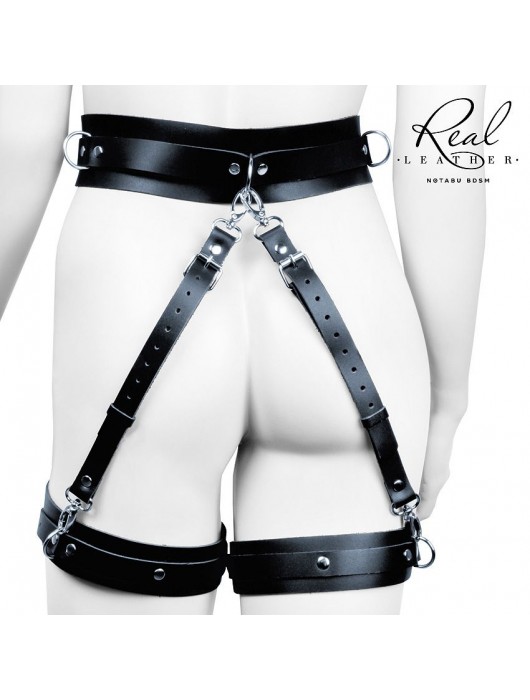 Черный кожаный пояс с гартерами - S-M - Notabu - купить с доставкой в Жуковском