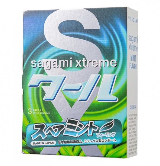 Презервативы Sagami Xtreme Mint с ароматом мяты - 3 шт. - Sagami - купить с доставкой в Жуковском
