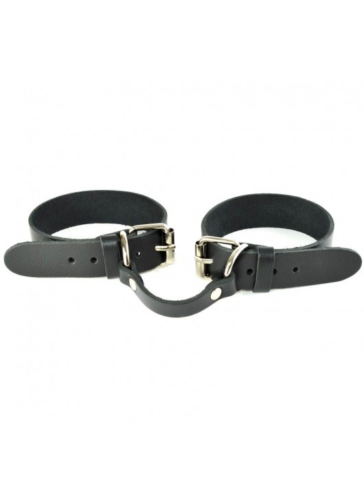 Черные кожаные наручники со съемной красной опушкой - Sitabella - купить с доставкой в Жуковском