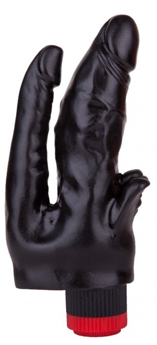 Чёрный вибромассажёр с двумя стволами и лепестками - 17 см. - LOVETOY (А-Полимер)