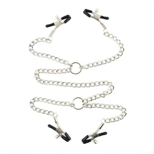 Серебристые зажимы для сосков и половых губ на тонкой цепочке - Notabu - купить с доставкой в Жуковском