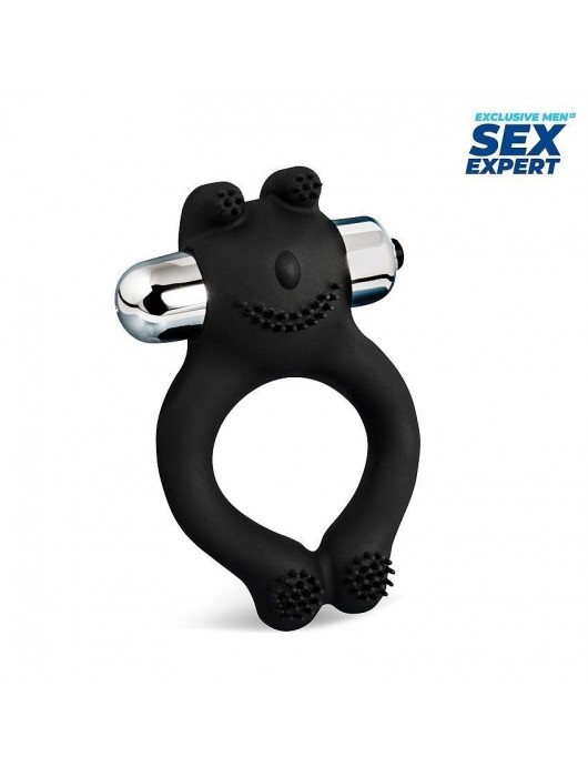 Черное силиконовое эрекционное виброкольцо Sex Expert - Sex Expert - в Жуковском купить с доставкой