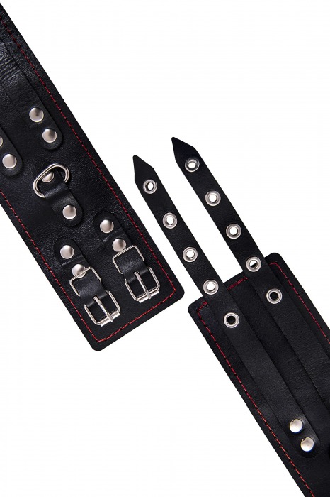 Черные кожаные оковы с двумя ремнями и контрастной строчкой - Pecado - купить с доставкой в Жуковском