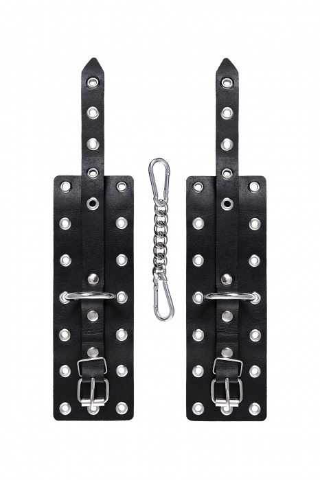 Черные кожаные однослойные наручники с люверсами - Pecado - купить с доставкой в Жуковском