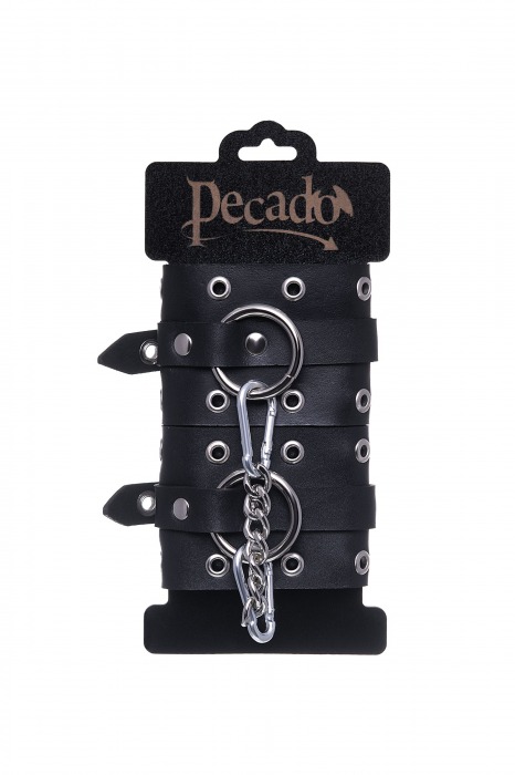 Черные кожаные однослойные наручники с люверсами - Pecado - купить с доставкой в Жуковском