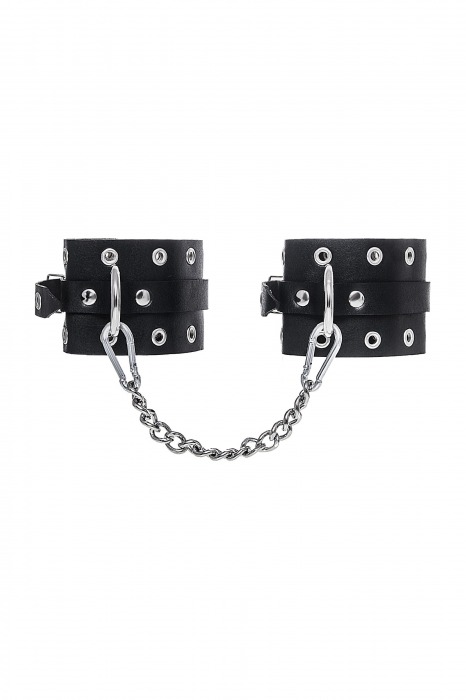 Черные кожаные однослойные оковы с люверсами - Pecado - купить с доставкой в Жуковском
