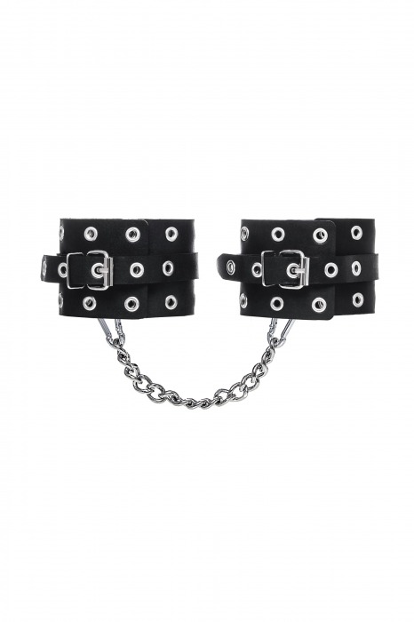 Черные кожаные однослойные оковы с люверсами - Pecado - купить с доставкой в Жуковском
