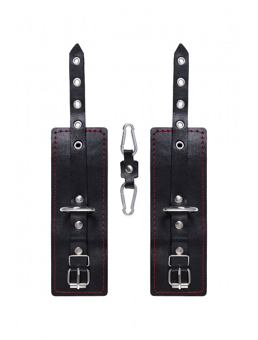 Черные кожаные однослойные наручники с контрастной строчкой - Pecado - купить с доставкой в Жуковском