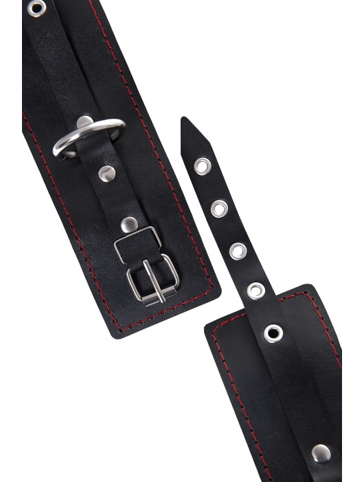 Черные кожаные однослойные наручники с контрастной строчкой - Pecado - купить с доставкой в Жуковском