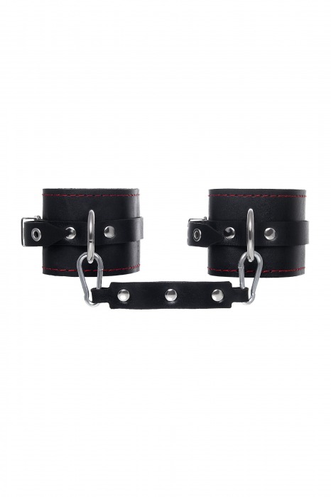 Черные кожаные однослойные оковы с контрастной строчкой - Pecado - купить с доставкой в Жуковском