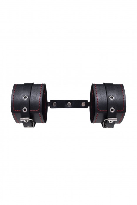 Черные кожаные однослойные оковы с контрастной строчкой - Pecado - купить с доставкой в Жуковском