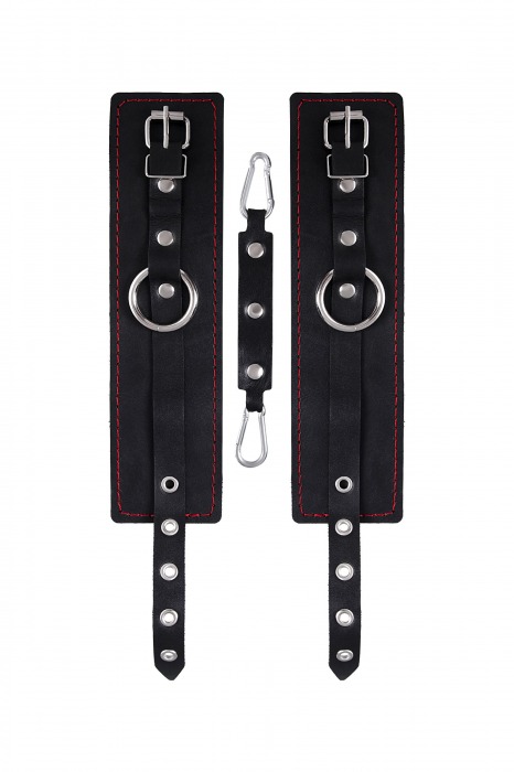 Черные кожаные однослойные оковы с контрастной строчкой - Pecado - купить с доставкой в Жуковском