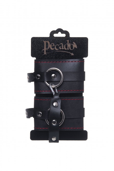 Черные кожаные однослойные оковы с контрастной строчкой - Pecado - купить с доставкой в Жуковском
