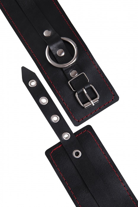 Черные кожаные однослойные оковы с контрастной строчкой - Pecado - купить с доставкой в Жуковском