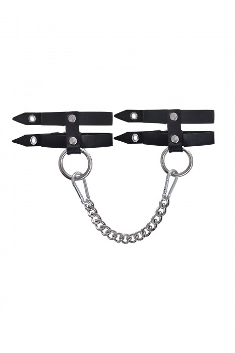 Черные однослойные кожаные оковы из двух ремешков - Pecado - купить с доставкой в Жуковском