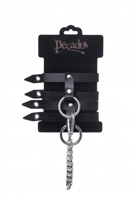 Черные однослойные кожаные оковы из двух ремешков - Pecado - купить с доставкой в Жуковском
