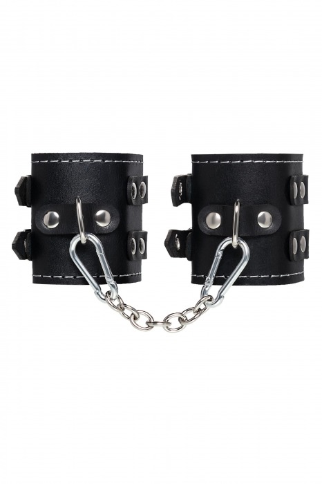 Черные кожаные наручники с двумя ремнями и красной подкладкой - Pecado - купить с доставкой в Жуковском