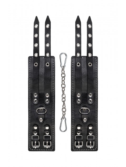 Черные кожаные оковы с двумя ремнями и красной подкладкой - Pecado - купить с доставкой в Жуковском