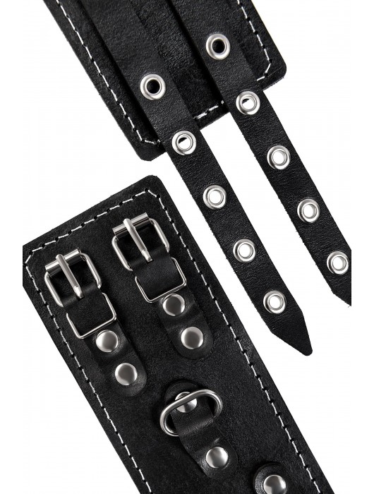 Черные кожаные оковы с двумя ремнями и красной подкладкой - Pecado - купить с доставкой в Жуковском