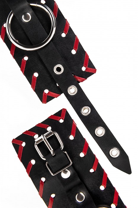 Черно-красные оковы из натуральной кожи - Pecado - купить с доставкой в Жуковском