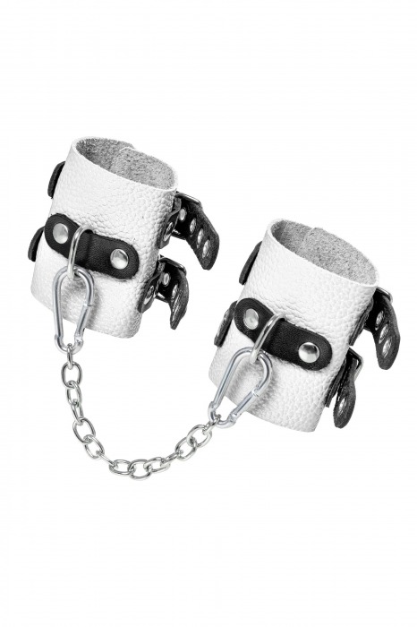 Бело-черные наручники с двумя ремешками и люверсами - Pecado - купить с доставкой в Жуковском