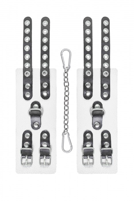 Бело-черные наручники с двумя ремешками и люверсами - Pecado - купить с доставкой в Жуковском