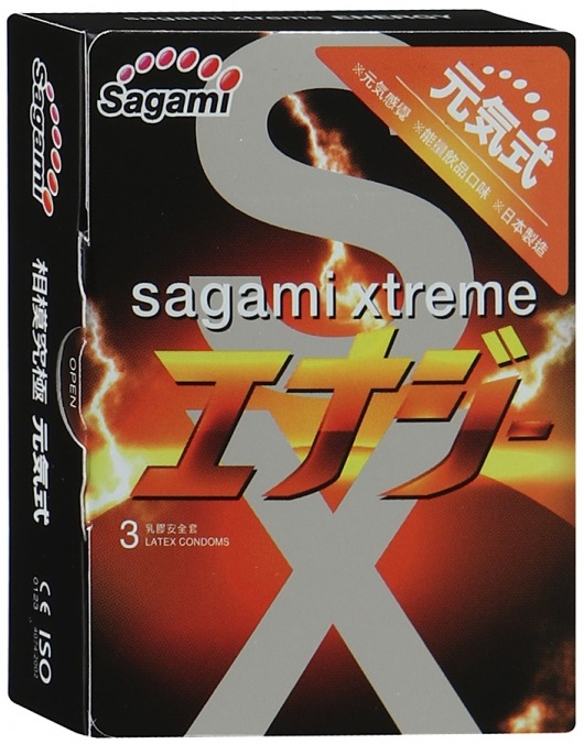 Презервативы Sagami Xtreme ENERGY с ароматом энергетика - 3 шт. - Sagami - купить с доставкой в Жуковском