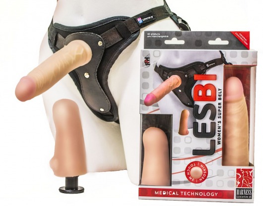 Телесный страпон Harness LESBI с вагинальной пробкой - 16,5 см. - LOVETOY (А-Полимер) - купить с доставкой в Жуковском