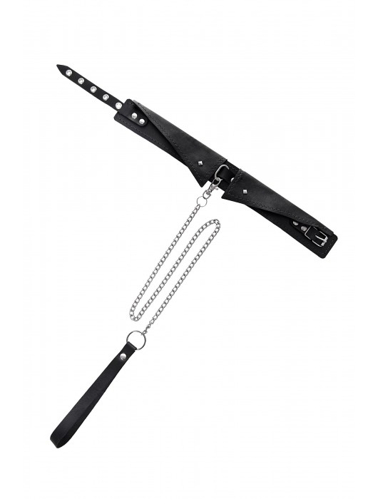 Черный кожаный ошейник-воротник с поводком - Pecado - купить с доставкой в Жуковском