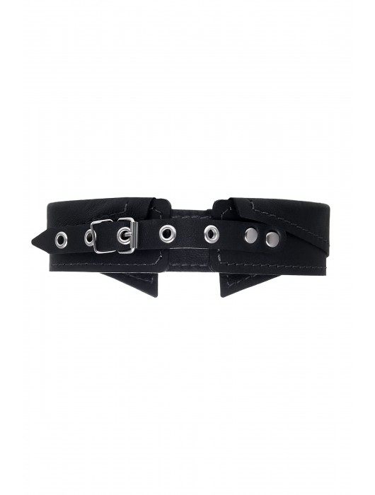Черный кожаный ошейник-воротник с поводком - Pecado - купить с доставкой в Жуковском