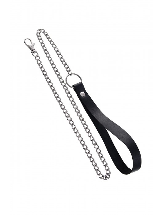 Черный кожаный ошейник-воротник с поводком - Pecado - купить с доставкой в Жуковском