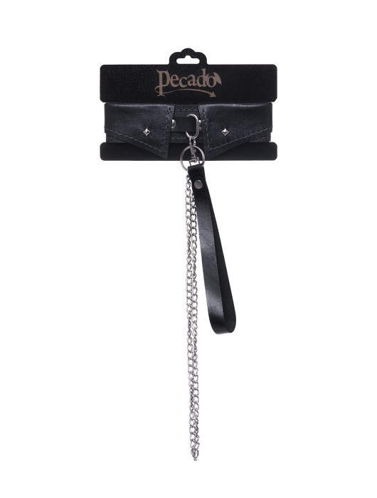 Черный кожаный ошейник-воротник с поводком - Pecado - купить с доставкой в Жуковском