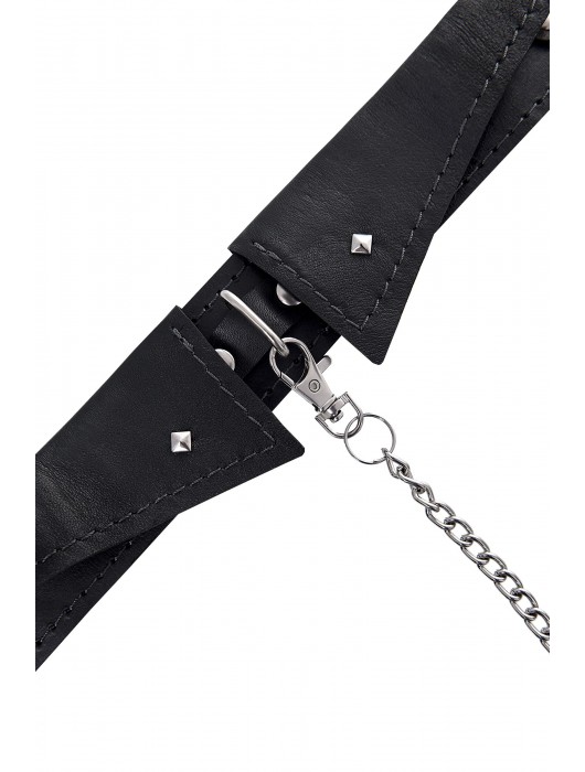 Черный кожаный ошейник-воротник с поводком - Pecado - купить с доставкой в Жуковском