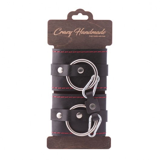 Черные однослойные кожаные наручники с контрастной строчкой - Crazy Handmade - купить с доставкой в Жуковском